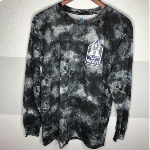 Hyper Space Men's Large L NASA Rocket Grey Tie Dye Long Sleeve Graphic T-Shirt - Picture 1 of 4